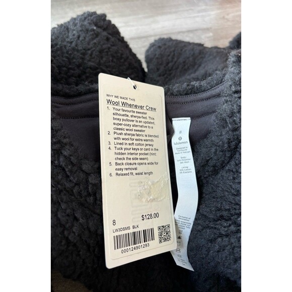 Lululemon Wool Whenever Crew Size 8 Women’s Black Sweatshirt NWT - Picture 5 of 6